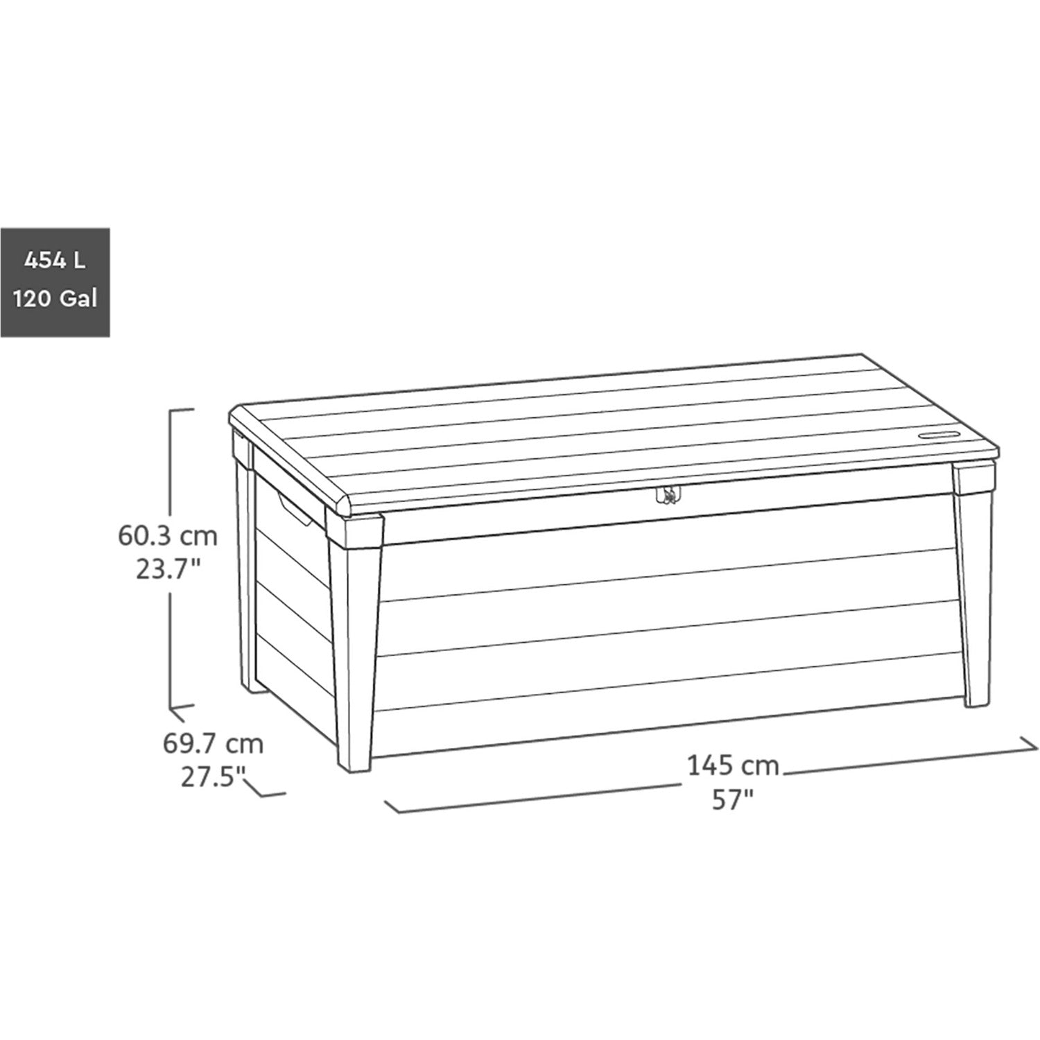 KETER - Baule da giardino grafite BrushWood 454L - h60,3x145x69,7 cm