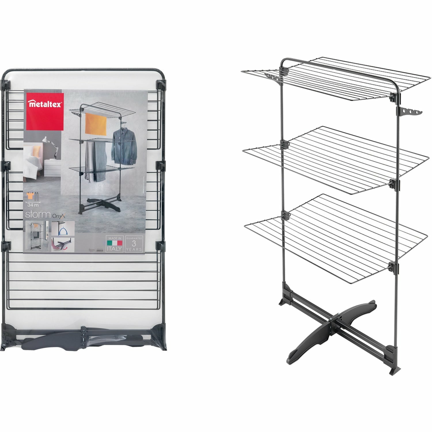 METALTEX - Stendibiancheria verticale 3 piani Storm Onyx - 34 metri di stenditura