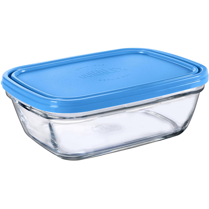 DURALEX - Contenitore rettangolare in vetro colore trasparente con coperchio blu Freshbox 1,1 litri - h7x19x15 cm