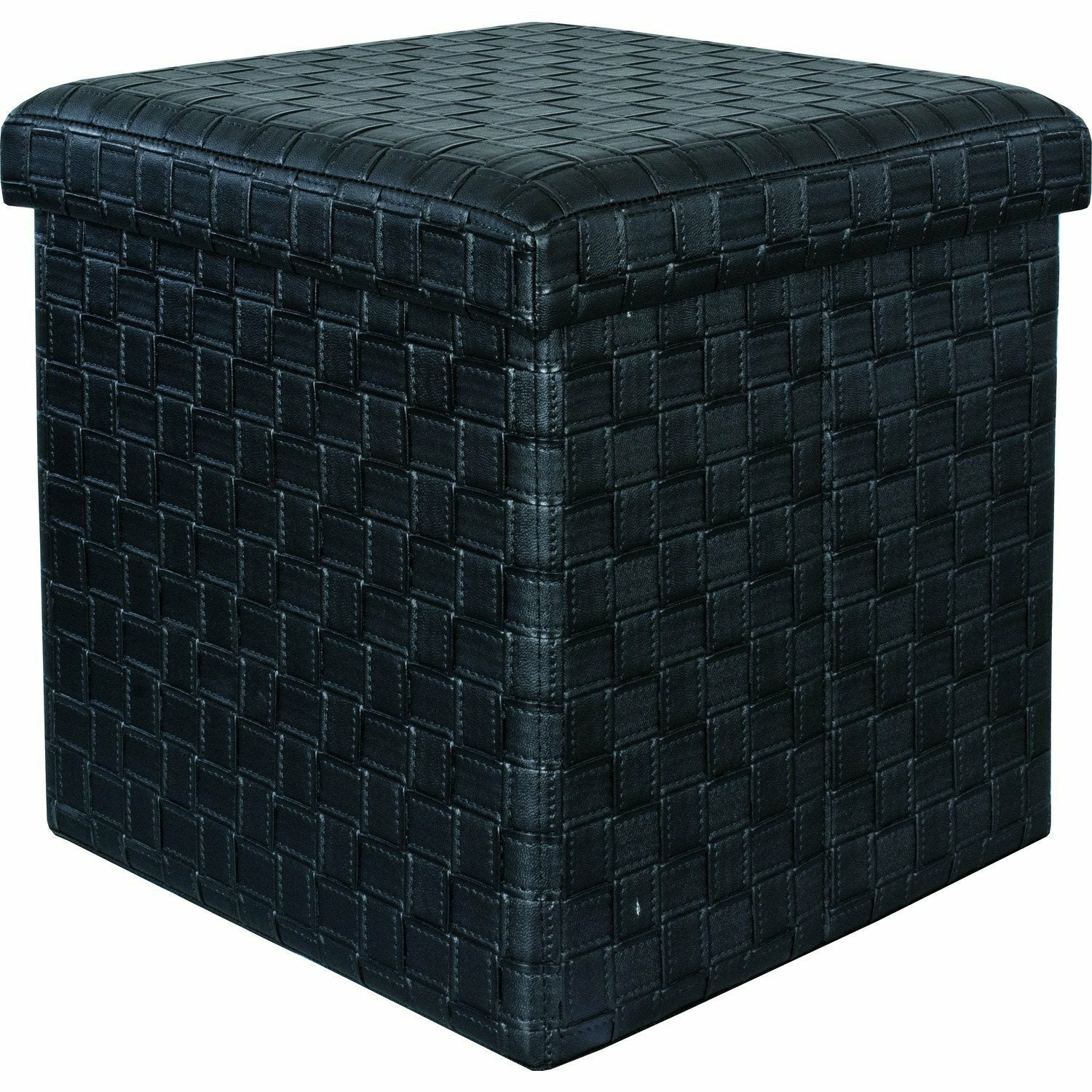 VESTIAMO CASA - Pouf contenitore nero in ecopelle richiudibile - 38x38 cm