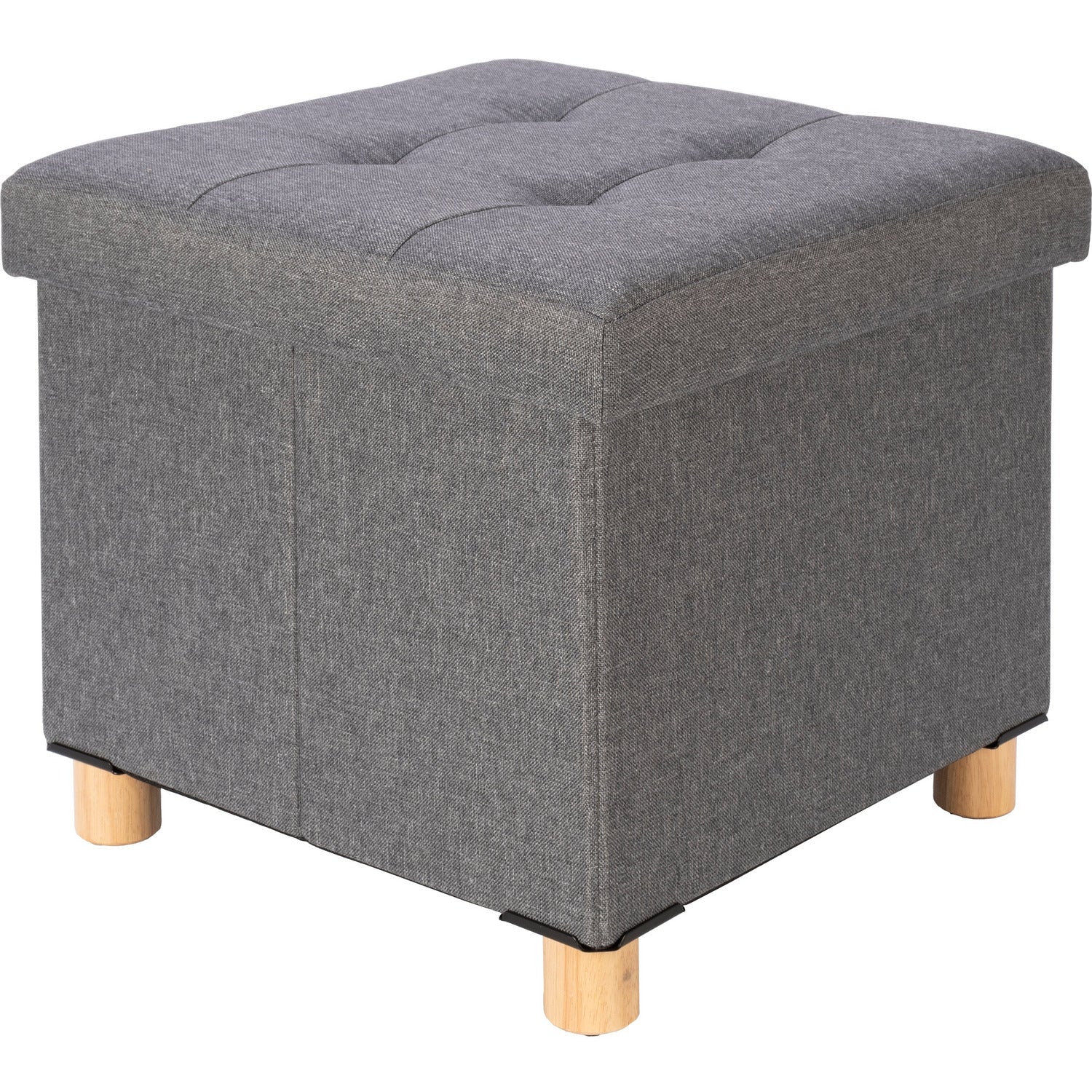 VESTIAMO CASA - Pouf Contenitore Richiudibile Grigio con piedi in legno - h34x38x38 cm